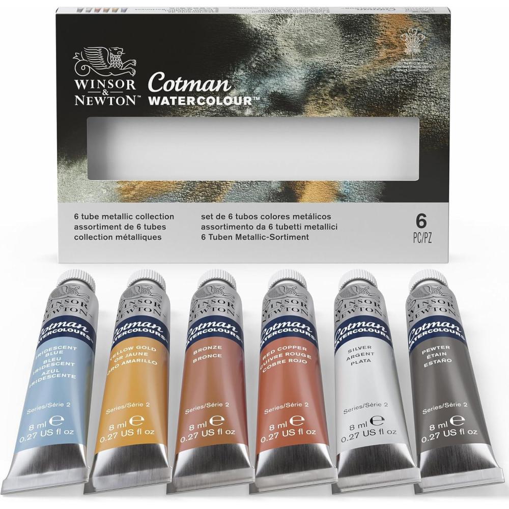 imageWinsor ampamp Newton Cotman Watercolor Paint Set 8 Half Pan Floral Colors w Brush6 Tube Set Metallic 8ml