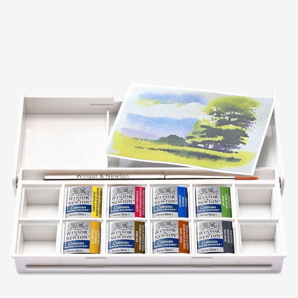 imageWinsor ampamp Newton Cotman Watercolor Paint Set 8 Half Pan Floral Colors w Brush8 Half Pan Landscape Colors