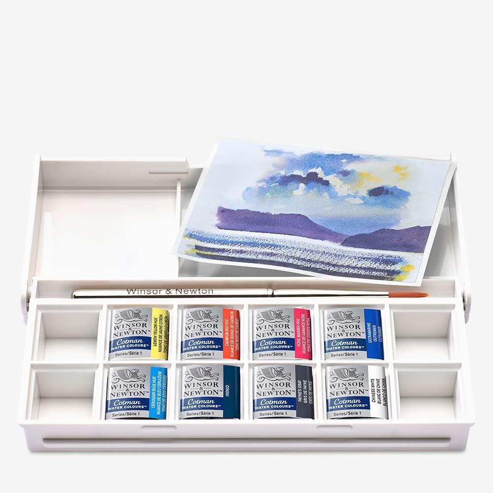 imageWinsor ampamp Newton Cotman Watercolor Paint Set 8 Half Pan Floral Colors w Brush8 Half Pan Sky Colors