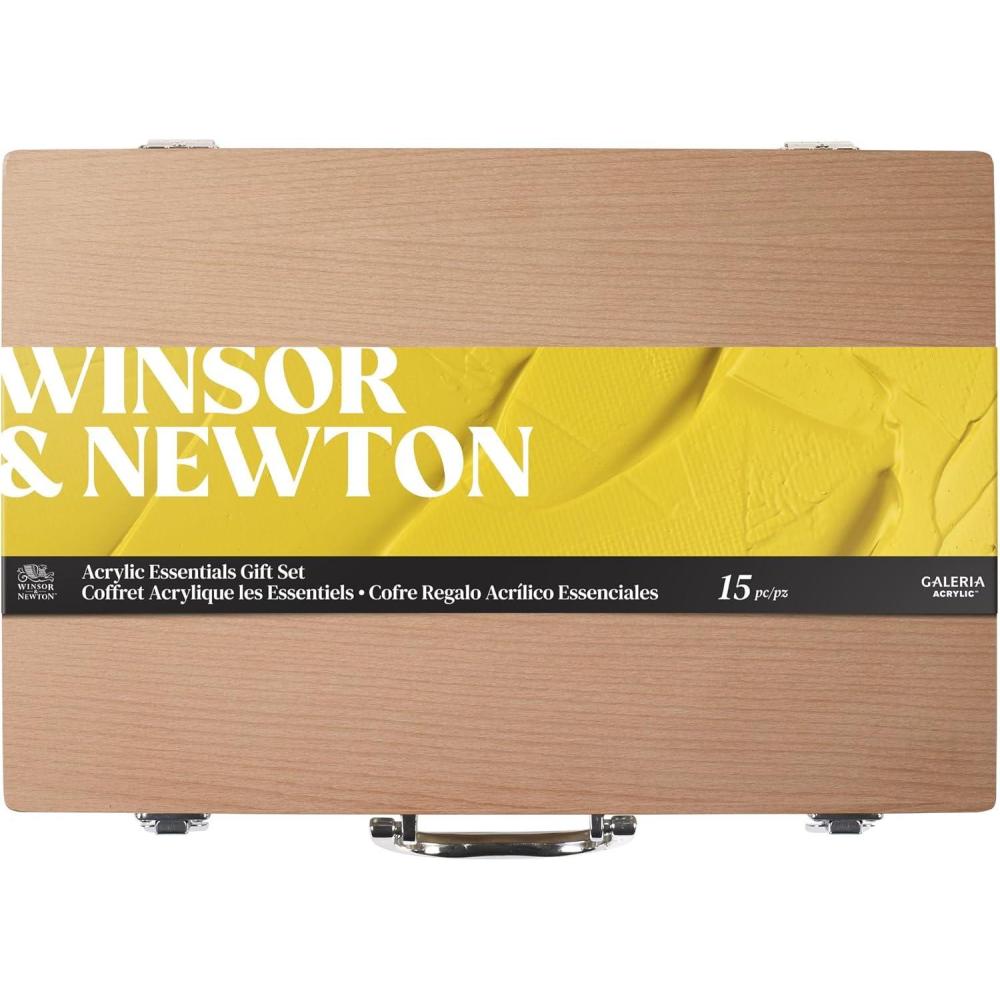 imageWinsor ampamp Newton Galeria Acrylic Paint Wooden Set 8 x 60ml Tubes includes 2 Brushes 2 Varnishes Knife Cloth