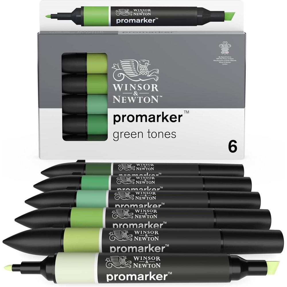 imageWinsor ampamp Newton Promarker Metallic Set of 6Green Tones