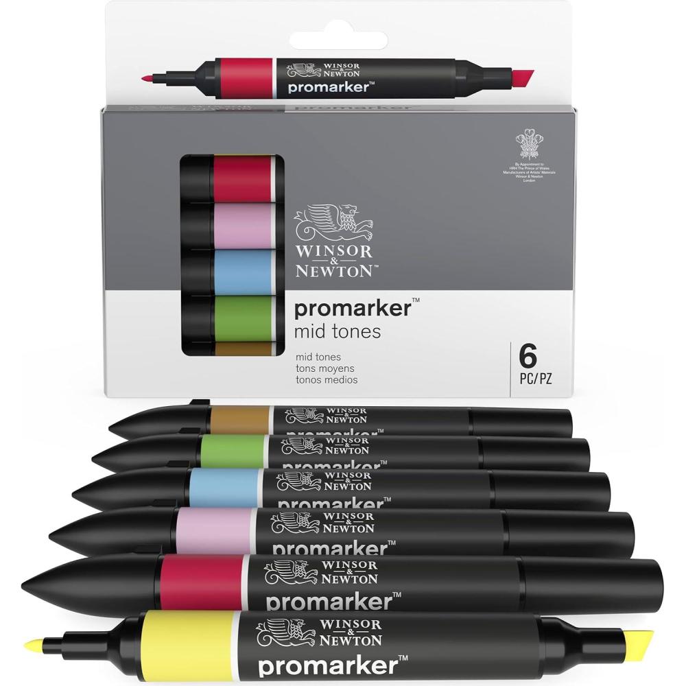 imageWinsor ampamp Newton Promarker Metallic Set of 6Mid Tones