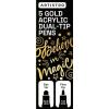 ARTISTRO 5 Gold Dual-Tip Acrylic Paint Pens for Rock, Ceramic, Glass, Wood, Fabric – Black Markers for Acrylic Painting, 5mm Dot + 1mm Fine Tips