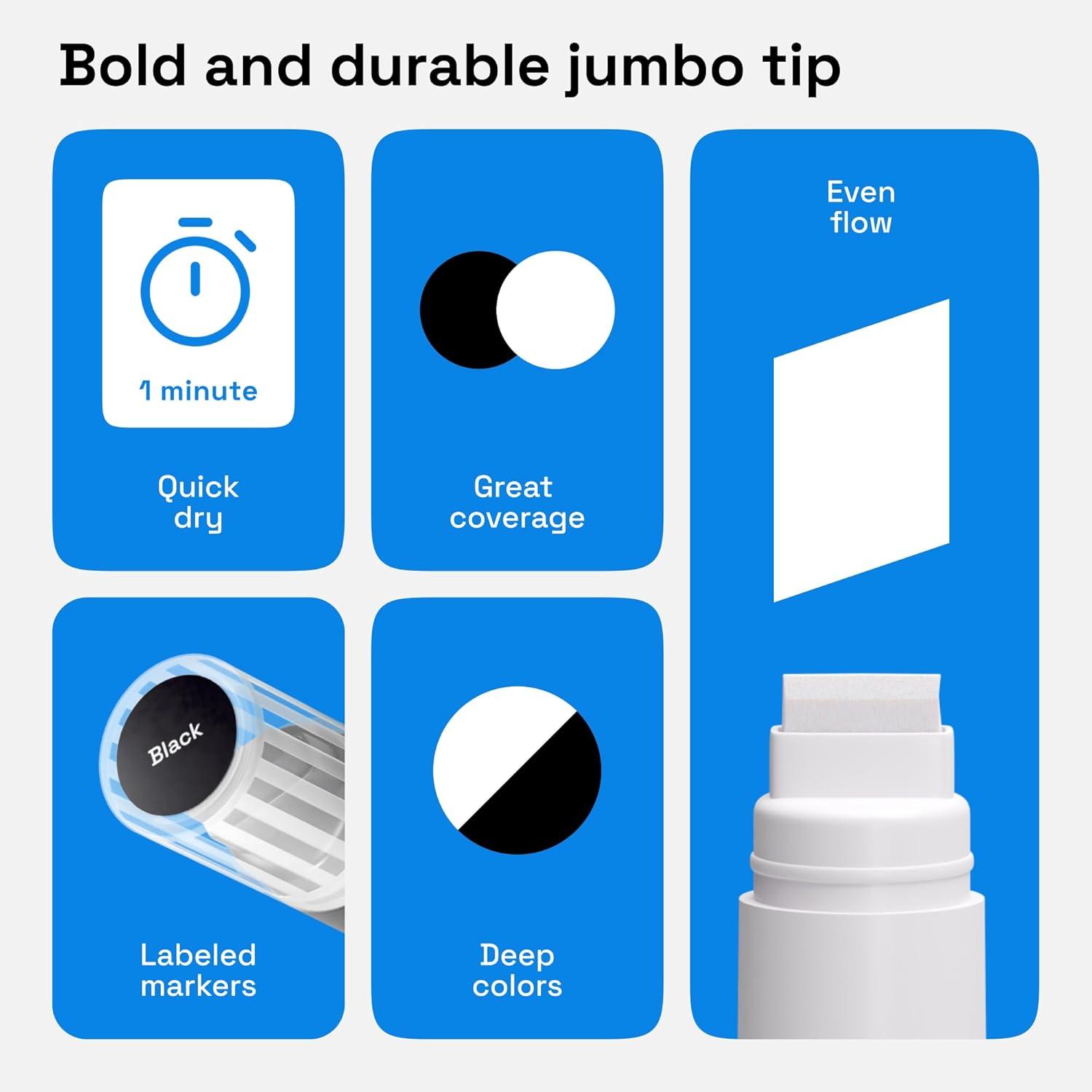 imageARTISTRO Jumbo Markers Set  2 Black ampamp 1 White Acrylic Markers with 15mm Wide Jumbo Tip for Murals Posters Rock Wood Plastic Leather Metal Fabric Ceramic