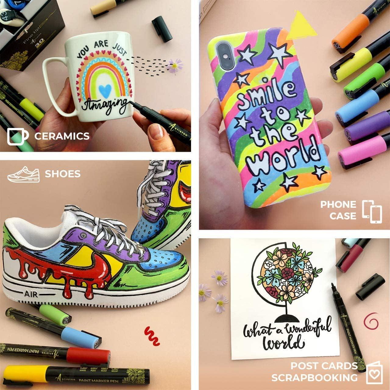 imageARTISTRO 42 Acrylic Paint Markers Extra Fine Tip and 30 Acrylic Paint Markers Fine Tip Bundle for Rock Painting Stone Ceramic Glass Wood Canvas