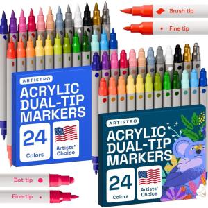 ARTISTRO School Project & Teachers Must Have – Bright & Bold 48‑Pack Acrylic Paint Marker Set – Dual‑Tip: Dot, Fine, Brush – Multi‑Surface Budget Bundle