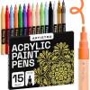 ARTISTRO 15 Acrylic Paint Markers for Fabric, Rocks, Paper, Wood, Canvas, Glass, DIY – Safe for Kids Dual Tip Acrylic Paint Pens (Fine Tip, 12)