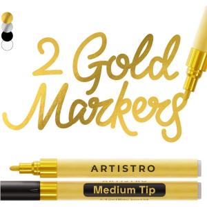 ARTISTRO 2 Yellow Acrylic Paint Markers – 0.7mm Extra Fine-Tip Paint Pens – Perfect for Crafting, Art Projects, & More(Gold)