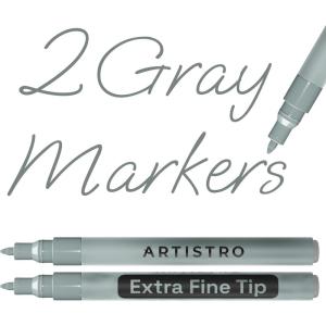 ARTISTRO 2 Yellow Acrylic Paint Markers – 0.7mm Extra Fine-Tip Paint Pens – Perfect for Crafting, Art Projects, & More(Gray)