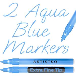ARTISTRO 2 Yellow Acrylic Paint Markers – 0.7mm Extra Fine-Tip Paint Pens – Perfect for Crafting, Art Projects, & More(Light Blue)