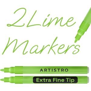 ARTISTRO 2 Yellow Acrylic Paint Markers – 0.7mm Extra Fine-Tip Paint Pens – Perfect for Crafting, Art Projects, & More(Light Green)