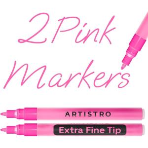 ARTISTRO 2 Yellow Acrylic Paint Markers – 0.7mm Extra Fine-Tip Paint Pens – Perfect for Crafting, Art Projects, & More(Pink)