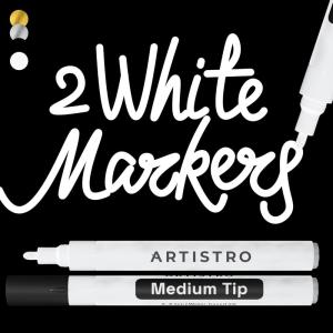 ARTISTRO 2 Yellow Acrylic Paint Markers – 0.7mm Extra Fine-Tip Paint Pens – Perfect for Crafting, Art Projects, & More(White)