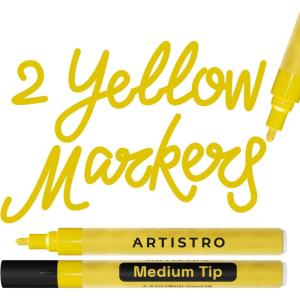 ARTISTRO 2 Yellow Acrylic Paint Markers – 0.7mm Extra Fine-Tip Paint Pens – Perfect for Crafting, Art Projects, & More(Yellow)