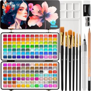 ARTISTRO Deluxe Watercolor Paint Set with 168 Colors – Vivid Colors in a Portable Box – Travel Watercolor Set with Complete Palette