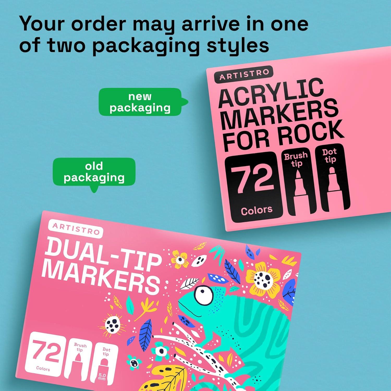 imageARTISTRO 72 Rock Acrylic Paint Markers Rock Painting Kit for Arts amp Crafts Dual Tip Acrylic Paint Pens Pack of 2