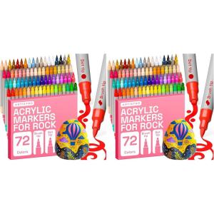 ARTISTRO 72 Rock Acrylic Paint Markers – Rock Painting Kit for Arts & Crafts – Dual Tip Acrylic Paint Pens (Pack of 2)