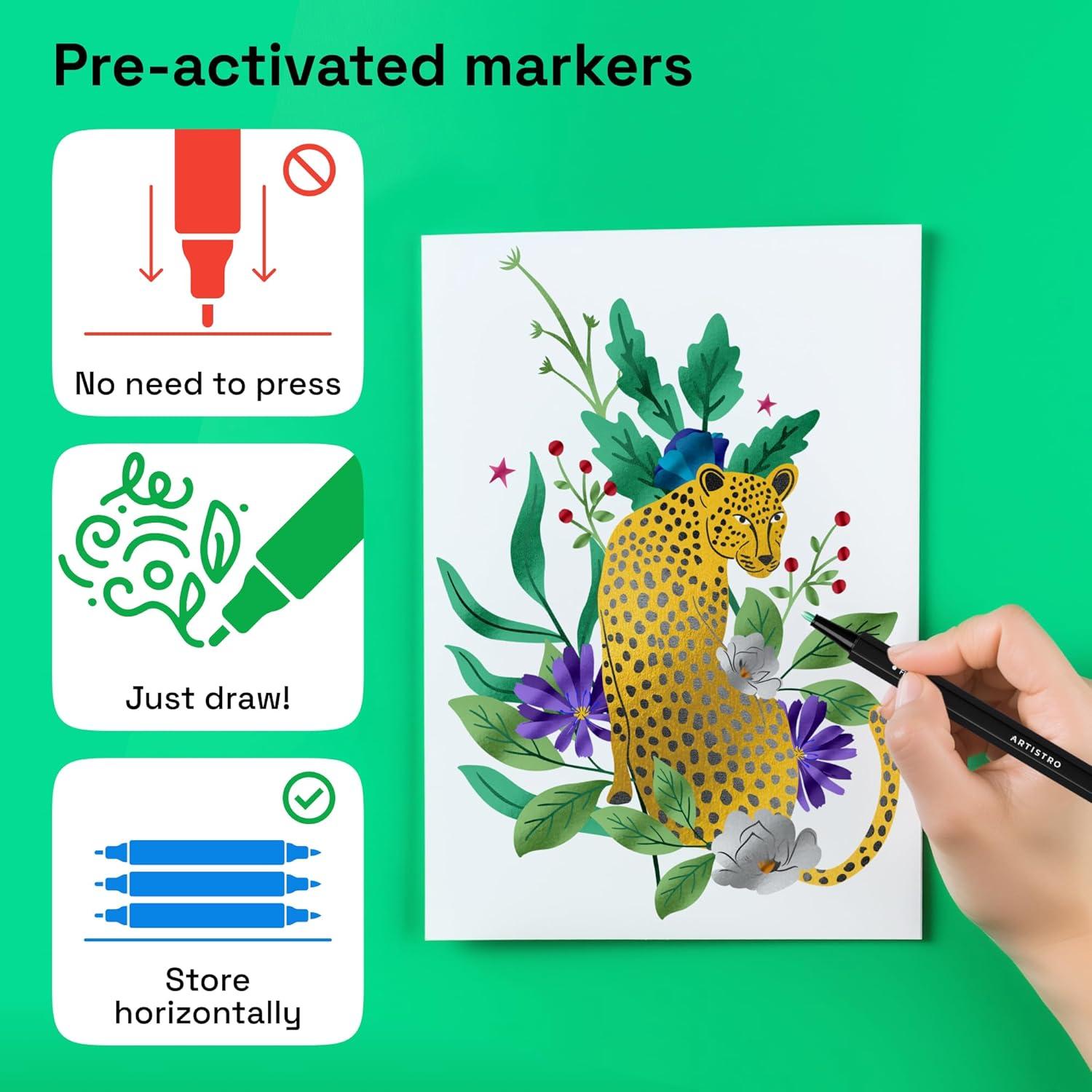 imageARTISTRO 24 Metallic Acrylic Paint Markers Fine Tip Paint Pens for Rock Wood Glass Ceramic Black Paper Scrapbooking Crafts Card Making DIY Photo Album CeramicMetallic