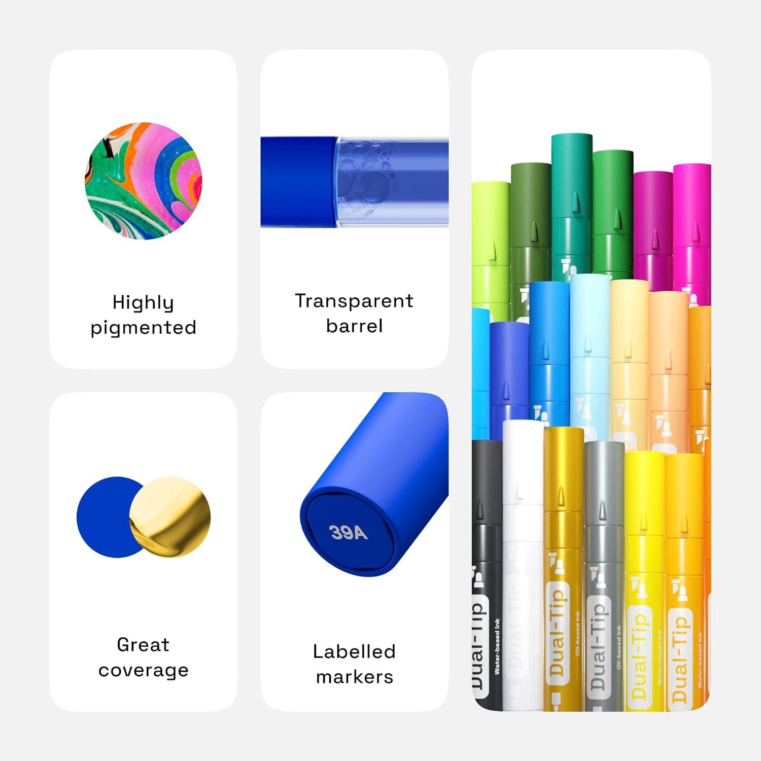 imageARTISTRO 24 Metallic Acrylic Paint Markers Fine Tip Paint Pens for Rock Wood Glass Ceramic Black Paper Scrapbooking Crafts Card Making DIY Photo Album CeramicRegular