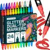 ARTISTRO 24 Metallic Acrylic Paint Markers – Fine Tip Paint Pens for Rock, Wood, Glass, Ceramic, Black Paper, Scrapbooking Crafts, Card Making, DIY Photo Album, Ceramic(Glitter)