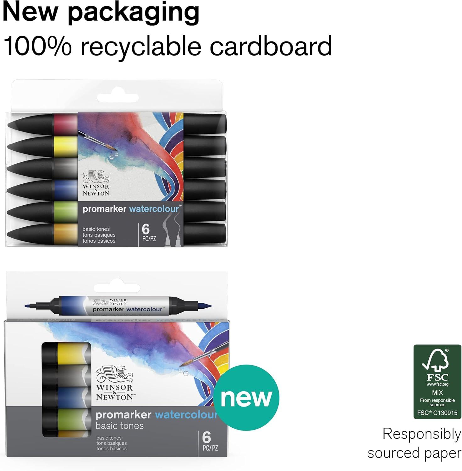 imageWinsor amp Newton ProMarker Watercolor Marker Set 24 Count Basic TonesFoliage Tones