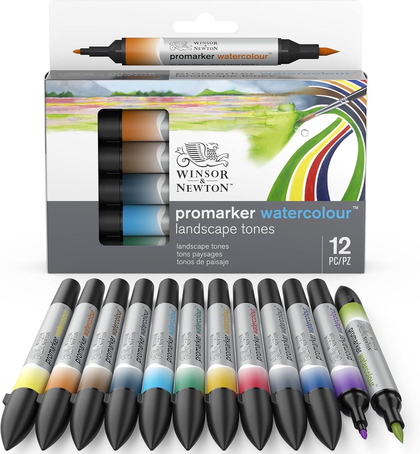 imageWinsor amp Newton ProMarker Watercolor Marker Set 24 Count Basic TonesLandscape Tones