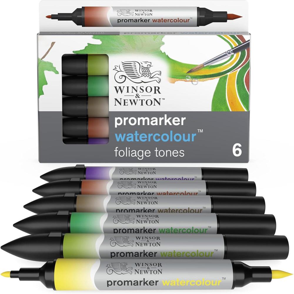 imageWinsor amp Newton ProMarker Watercolor Marker Set 24 Count Basic TonesFoliage Tones