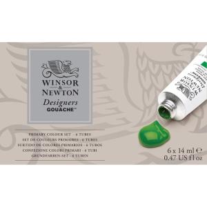 Winsor & Newton Designers’ Gouache Introductory 10-Tube Paint Set, 14ml,Blue,green,ivory,white(Primary Set 6 x 14ml)