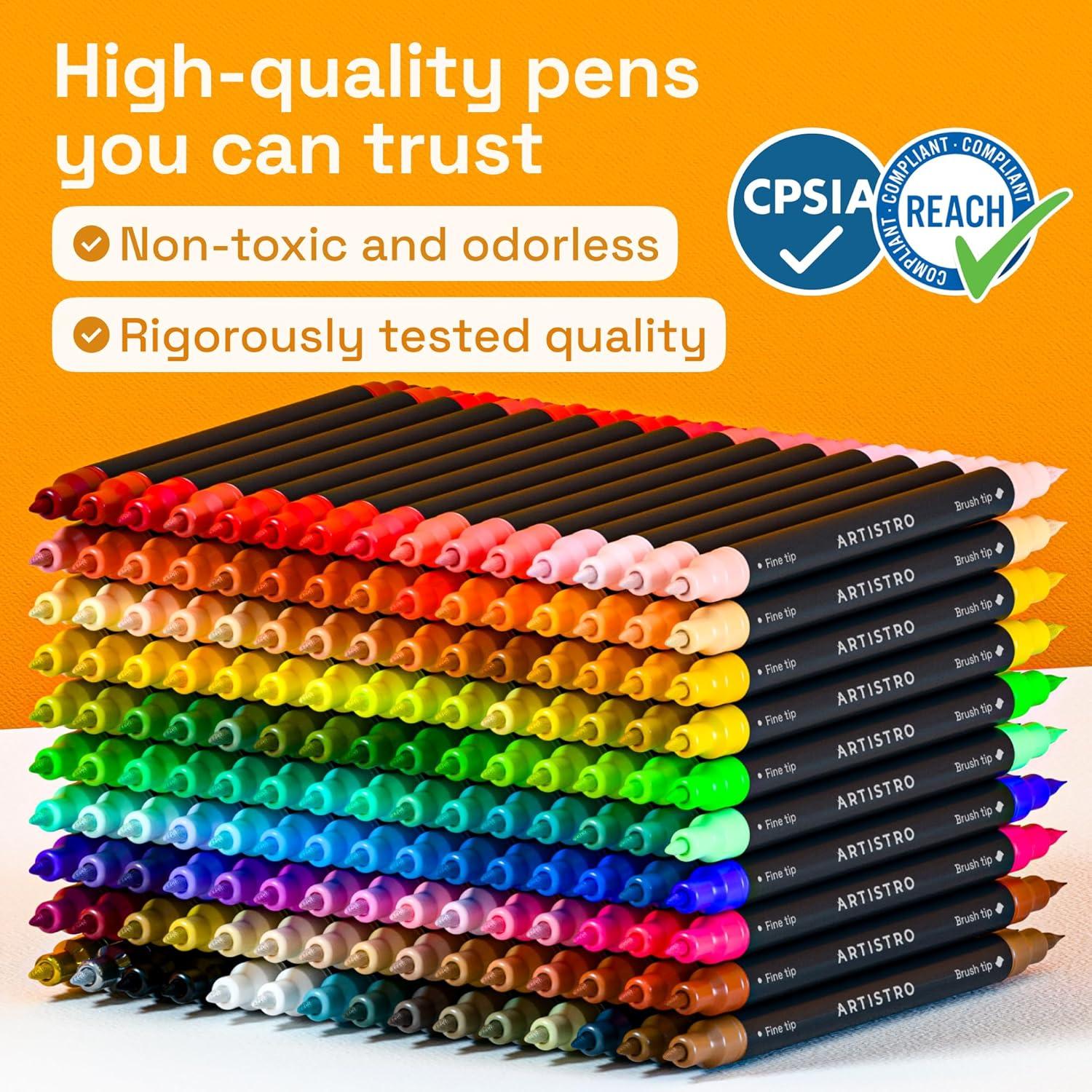 imageARTISTRO 100 Dual Tip Acrylic Paint Markers Paint Pens Drawing Markers for Textile Rock Glass Wood Paper Ceramic Canvas DIY Art Supplies Kit for Kids and Adults Brush Fine150