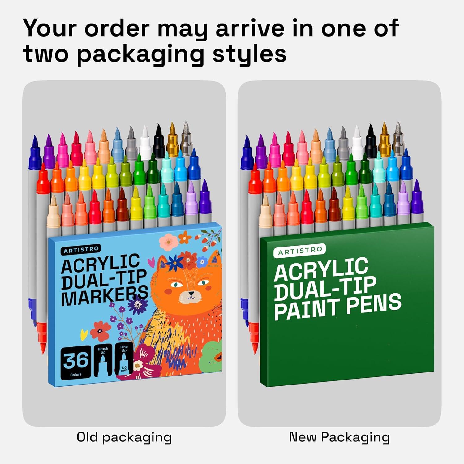 imageARTISTRO 100 Dual Tip Acrylic Paint Markers Paint Pens Drawing Markers for Textile Rock Glass Wood Paper Ceramic Canvas DIY Art Supplies Kit for Kids and Adults Brush Fine36
