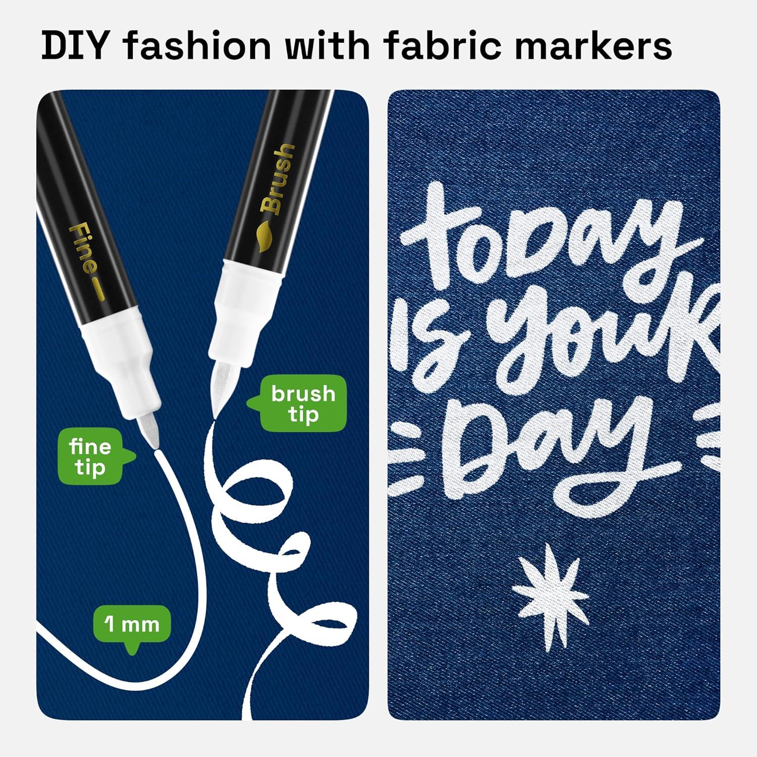 imageARTISTRO 2 White DualTip Fabric Markers Fabric Decorating Kit Permanent for Clothes Acrylic Paint Pens for Sneakers Bags Shoes Textile Canvas Sewing Craft DIY Brush and Fine Tip2