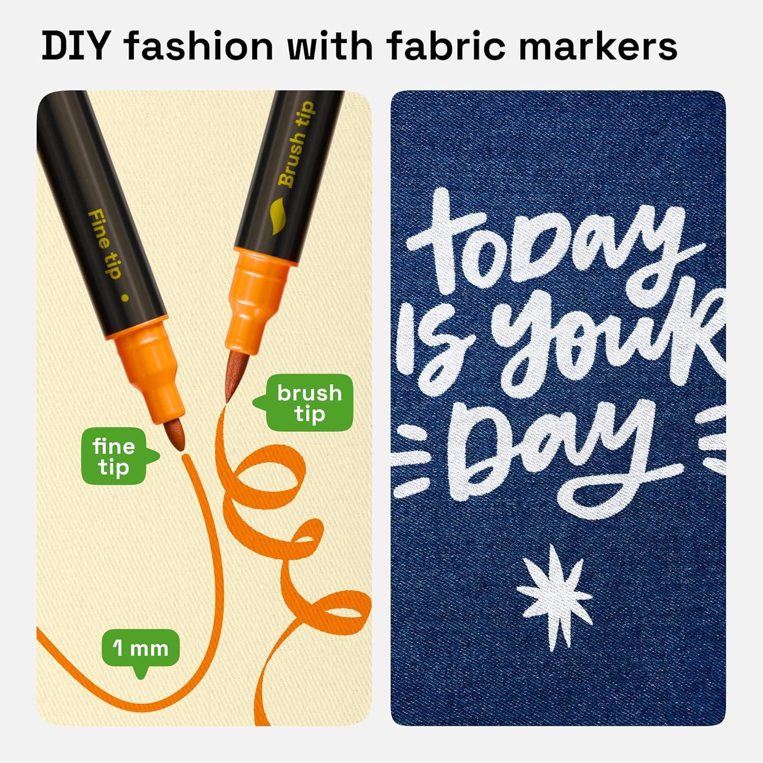imageARTISTRO 2 White DualTip Fabric Markers Fabric Decorating Kit Permanent for Clothes Acrylic Paint Pens for Sneakers Bags Shoes Textile Canvas Sewing Craft DIY Brush and Fine Tip48