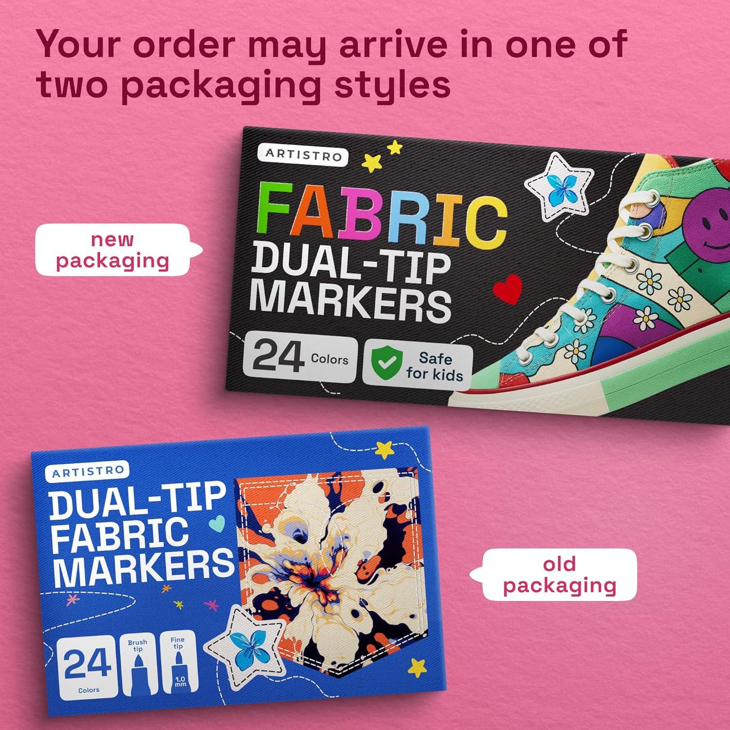 imageARTISTRO 2 White DualTip Fabric Markers Fabric Decorating Kit Permanent for Clothes Acrylic Paint Pens for Sneakers Bags Shoes Textile Canvas Sewing Craft DIY Brush and Fine Tip24