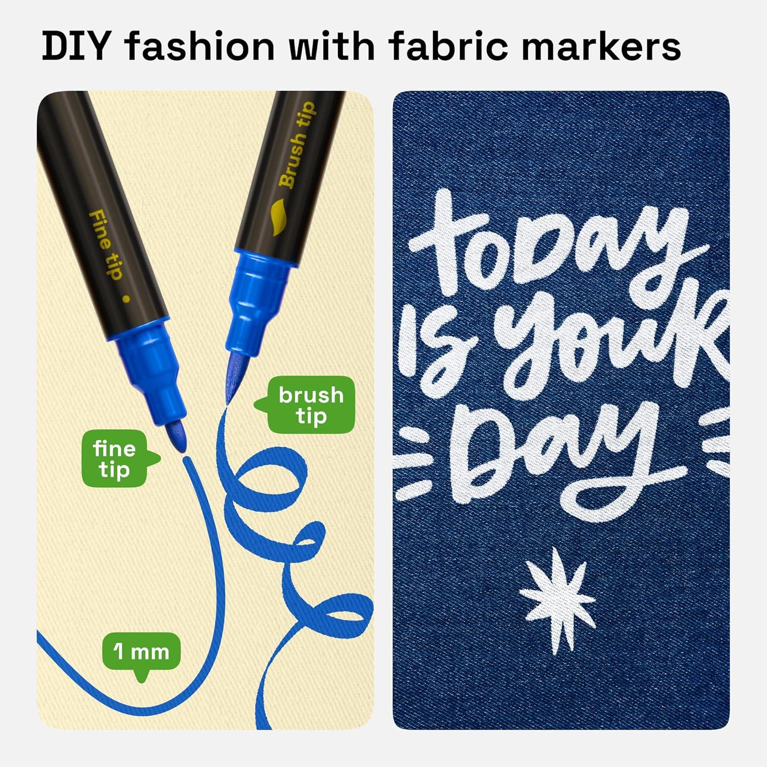 imageARTISTRO 2 White DualTip Fabric Markers Fabric Decorating Kit Permanent for Clothes Acrylic Paint Pens for Sneakers Bags Shoes Textile Canvas Sewing Craft DIY Brush and Fine Tip72