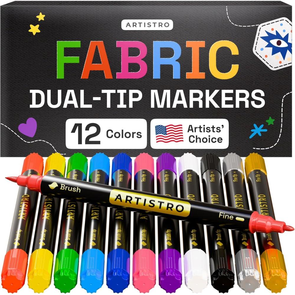 imageARTISTRO 2 White DualTip Fabric Markers Fabric Decorating Kit Permanent for Clothes Acrylic Paint Pens for Sneakers Bags Shoes Textile Canvas Sewing Craft DIY Brush and Fine Tip12