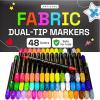 ARTISTRO 2 White Dual-Tip Fabric Markers – Fabric Decorating Kit – Permanent for Clothes – Acrylic Paint Pens for Sneakers, Bags, Shoes, Textile, Canvas, Sewing, Craft, DIY – Brush and Fine Tip(48)