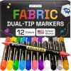 ARTISTRO 2 White Dual-Tip Fabric Markers – Fabric Decorating Kit – Permanent for Clothes – Acrylic Paint Pens for Sneakers, Bags, Shoes, Textile, Canvas, Sewing, Craft, DIY – Brush and Fine Tip(12)