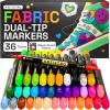 ARTISTRO 2 White Dual-Tip Fabric Markers – Fabric Decorating Kit – Permanent for Clothes – Acrylic Paint Pens for Sneakers, Bags, Shoes, Textile, Canvas, Sewing, Craft, DIY – Brush and Fine Tip(36)