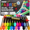 ARTISTRO 2 White Dual-Tip Fabric Markers – Fabric Decorating Kit – Permanent for Clothes – Acrylic Paint Pens for Sneakers, Bags, Shoes, Textile, Canvas, Sewing, Craft, DIY – Brush and Fine Tip(24)