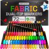 ARTISTRO 2 White Dual-Tip Fabric Markers – Fabric Decorating Kit – Permanent for Clothes – Acrylic Paint Pens for Sneakers, Bags, Shoes, Textile, Canvas, Sewing, Craft, DIY – Brush and Fine Tip(72)