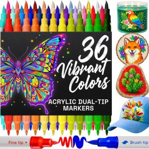 ARTISTRO 100 Dual Tip Acrylic Paint Markers, Paint Pens, Drawing Markers for Textile, Rock, Glass, Wood, Paper, Ceramic, Canvas, DIY – Art Supplies Kit for Kids and Adults (Brush + Fine)(36)