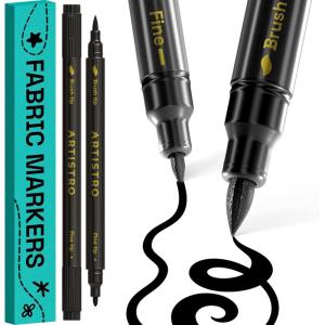 ARTISTRO 2 White Dual-Tip Fabric Markers – Fabric Decorating Kit – Permanent for Clothes – Acrylic Paint Pens for Sneakers, Bags, Shoes, Textile, Canvas, Sewing, Craft, DIY – Brush and Fine Tip(2)