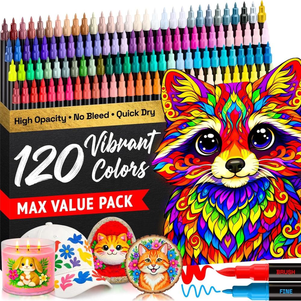 imageARTISTRO 120 Acrylic Paint Markers Paint Pens for Drawing Brush Fine Tips For Fabric Rock Glass Wood DIY Craft Canvas Art and Craft Supplies for Adults Teens Kids