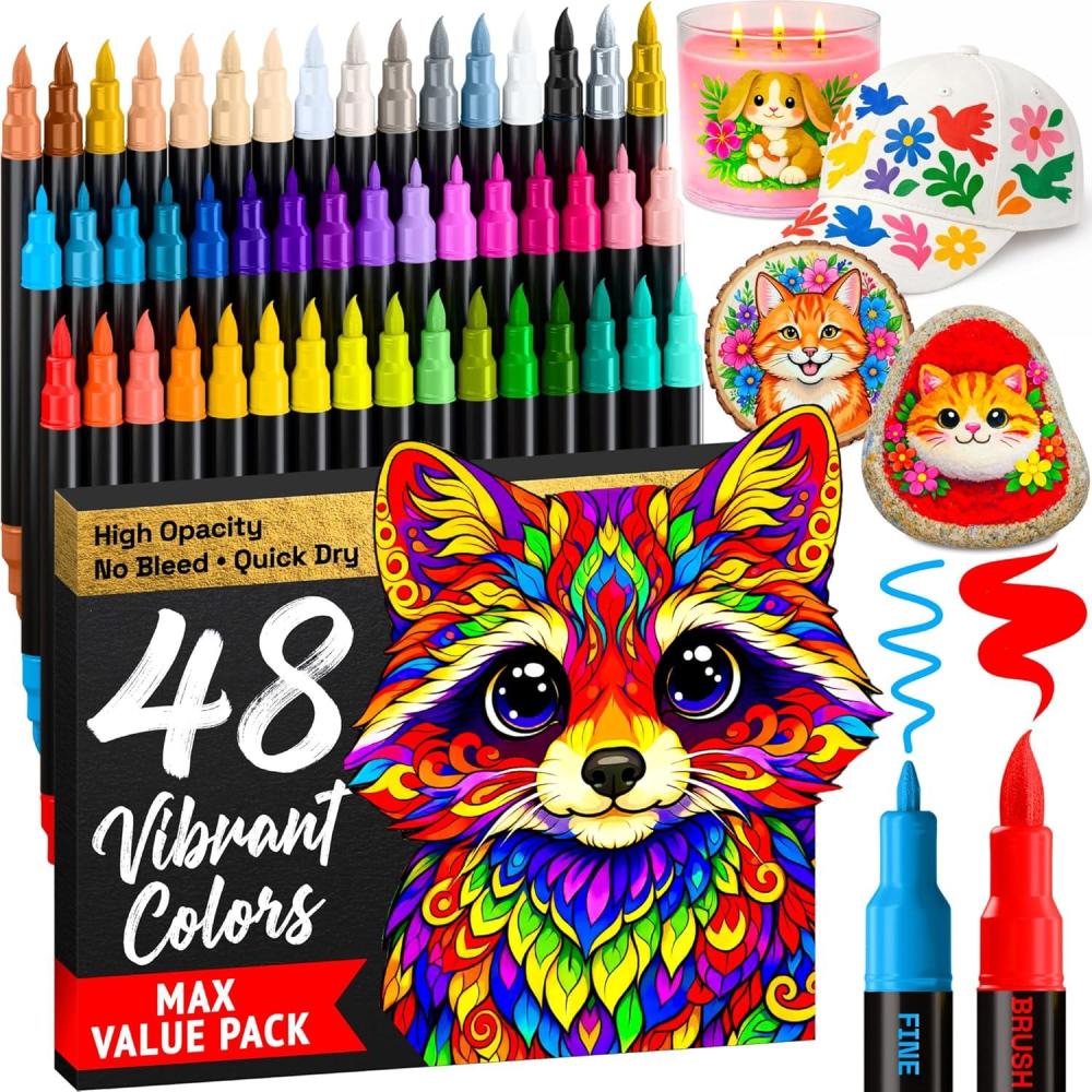 imageARTISTRO 48 Acrylic Paint Markers Paint Pens for Drawing Brush Fine Tips For Fabric Rock Glass Wood DIY Eggs Art amp Craft Supplies for Adults Teens Kids Easter Basket Stuffers