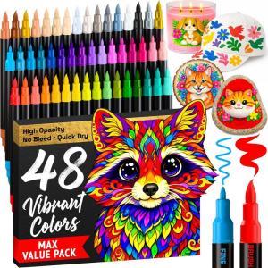 ARTISTRO 48 Acrylic Paint Markers – Paint Pens for Drawing, Brush + Fine Tips – For Fabric, Rock, Glass, Wood, DIY, Eggs – Art & Craft Supplies for Adults, Teens, Kids – Easter Basket Stuffers