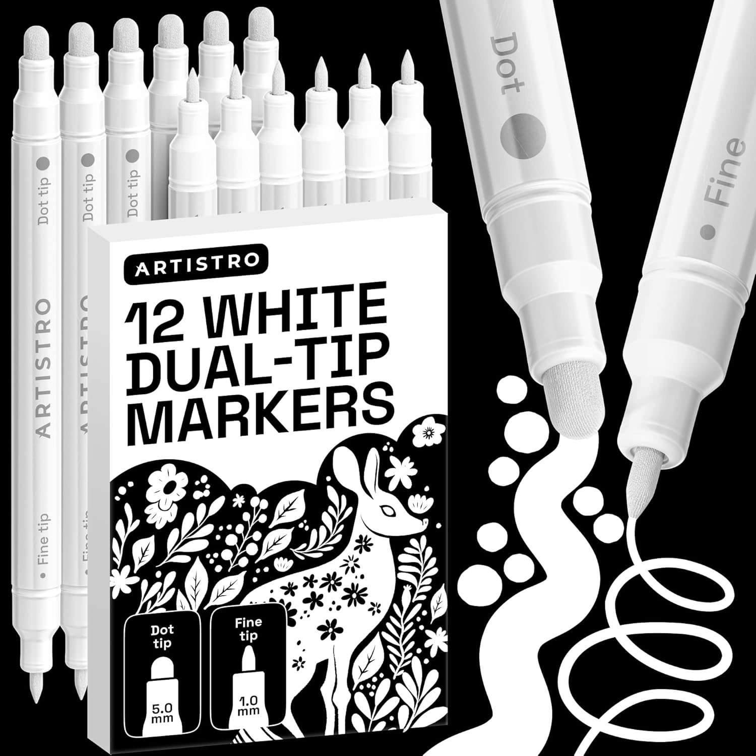 image:imageARTISTRO 12 Metallic DualTip Acrylic Paint Markers Paint Pens Set with Dot amp Fine Tips for Fabric Rock Glass Wood Coloring Books Arts amp Crafts Gift Classroom Must Haves amp School Supplies12