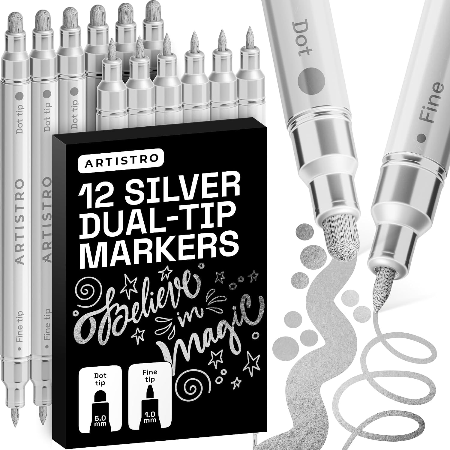 image:imageARTISTRO 12 Metallic DualTip Acrylic Paint Markers Paint Pens Set with Dot amp Fine Tips for Fabric Rock Glass Wood Coloring Books Arts amp Crafts Gift Classroom Must Haves amp School Supplies12