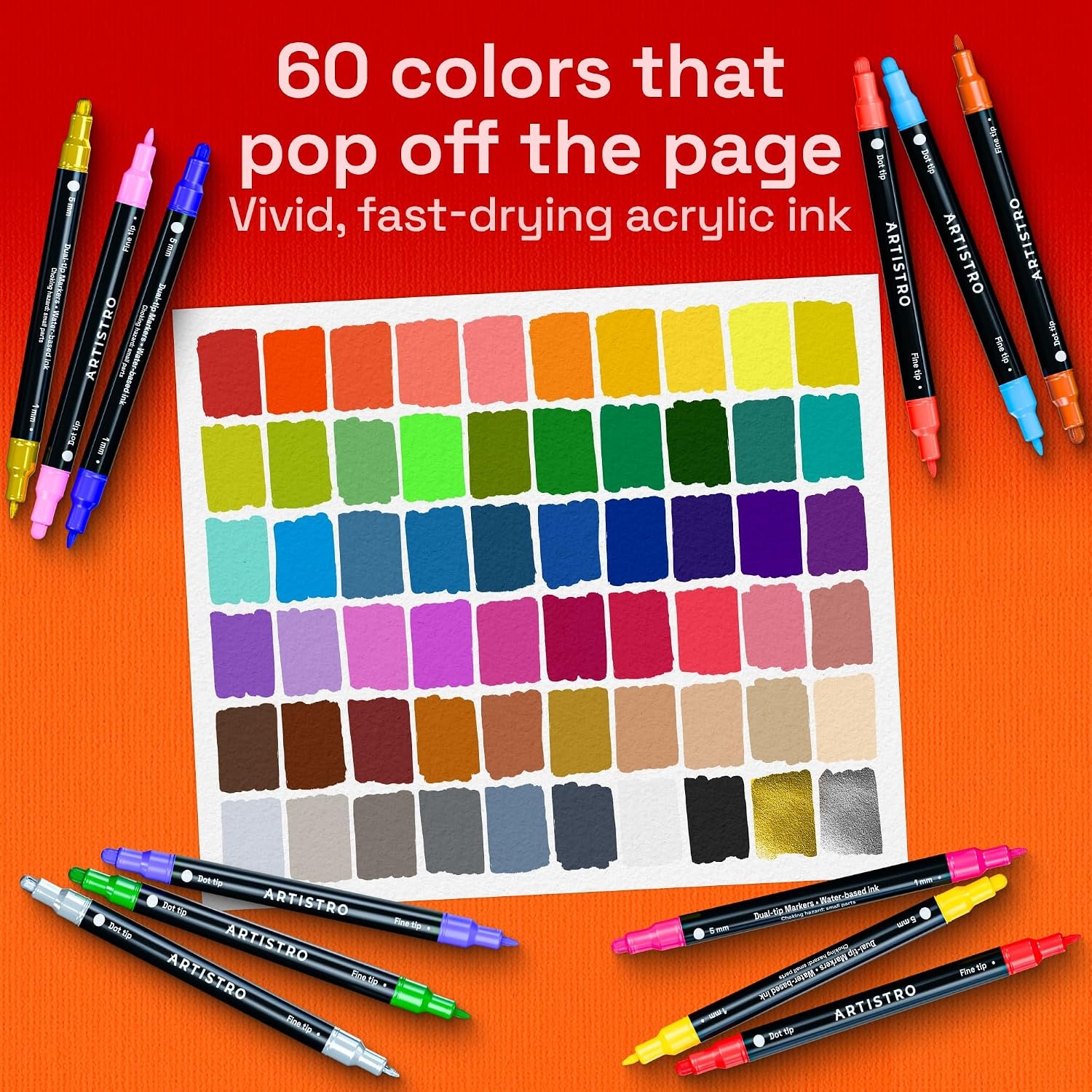 image:imageARTISTRO 12 Metallic DualTip Acrylic Paint Markers Paint Pens Set with Dot amp Fine Tips for Fabric Rock Glass Wood Coloring Books Arts amp Crafts Gift Classroom Must Haves amp School Supplies60