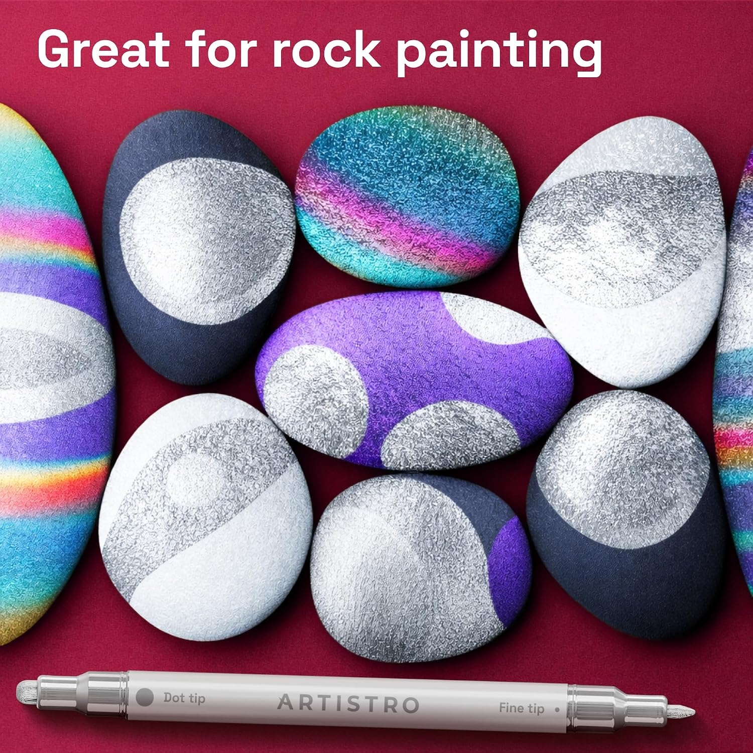 image:imageARTISTRO 12 Metallic DualTip Acrylic Paint Markers Paint Pens Set with Dot amp Fine Tips for Fabric Rock Glass Wood Coloring Books Arts amp Crafts Gift Classroom Must Haves amp School Supplies24
