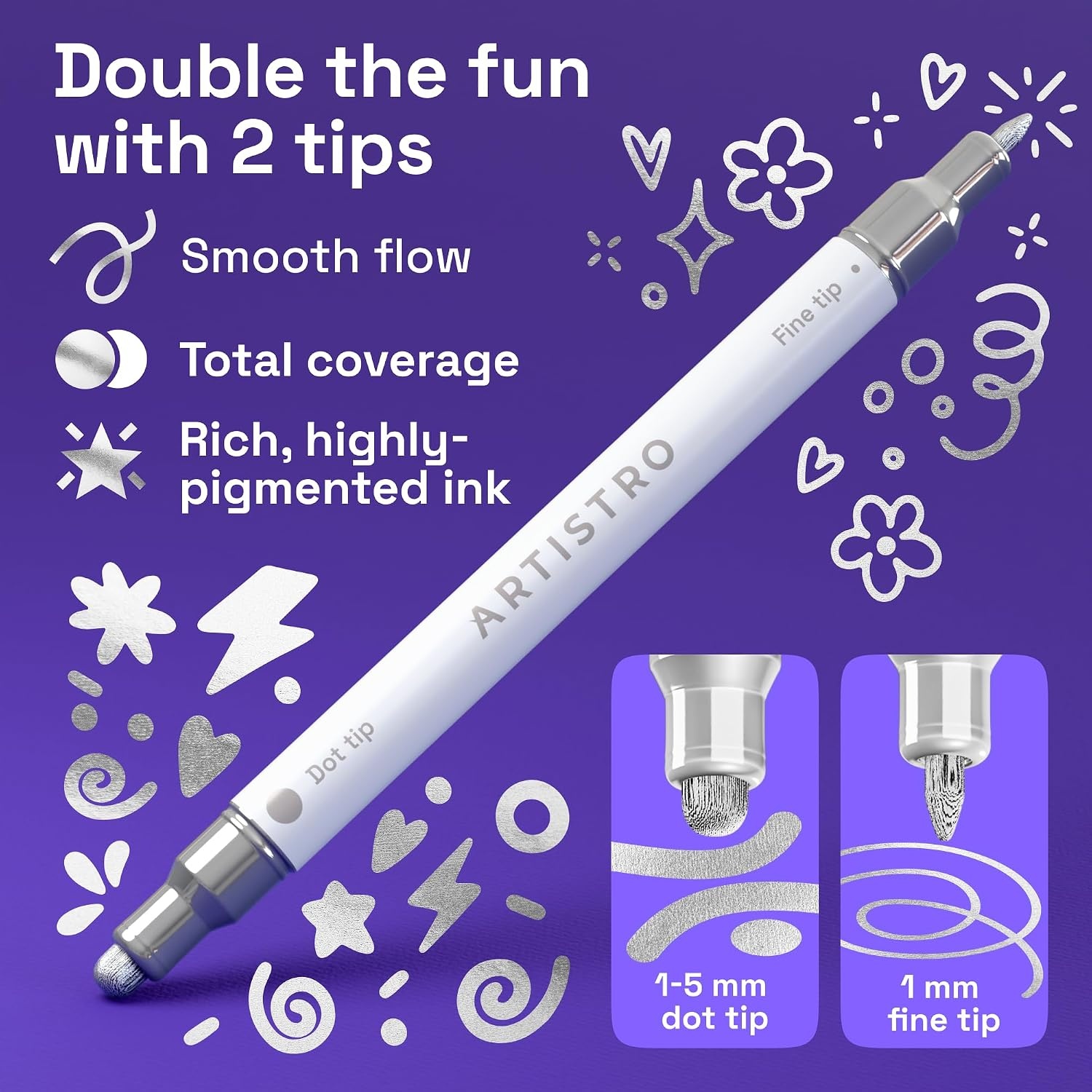 image:imageARTISTRO 12 Metallic DualTip Acrylic Paint Markers Paint Pens Set with Dot amp Fine Tips for Fabric Rock Glass Wood Coloring Books Arts amp Crafts Gift Classroom Must Haves amp School Supplies36